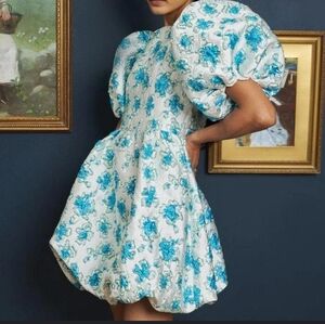 Sister Jane Showcase metallic jacquard mini dress in blue floral